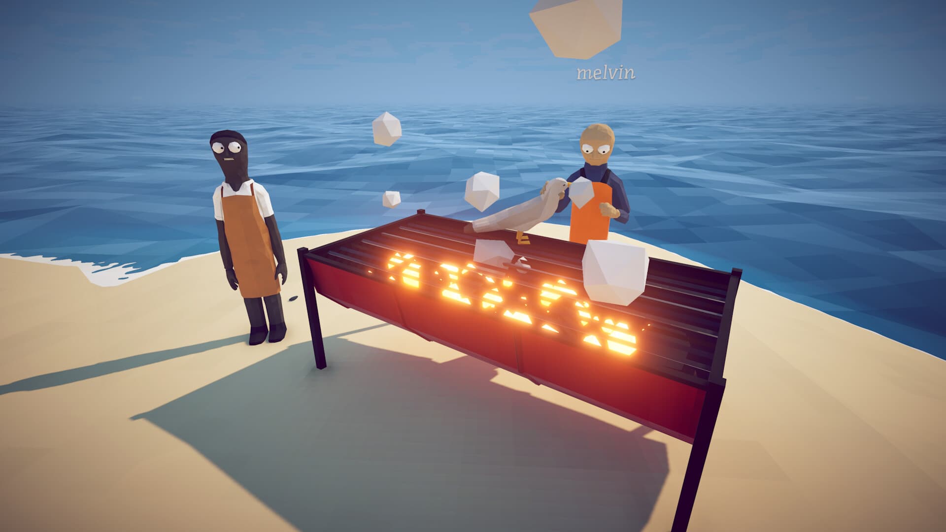 How to Fish gameplay screenshot of a beach cookout on a remote island